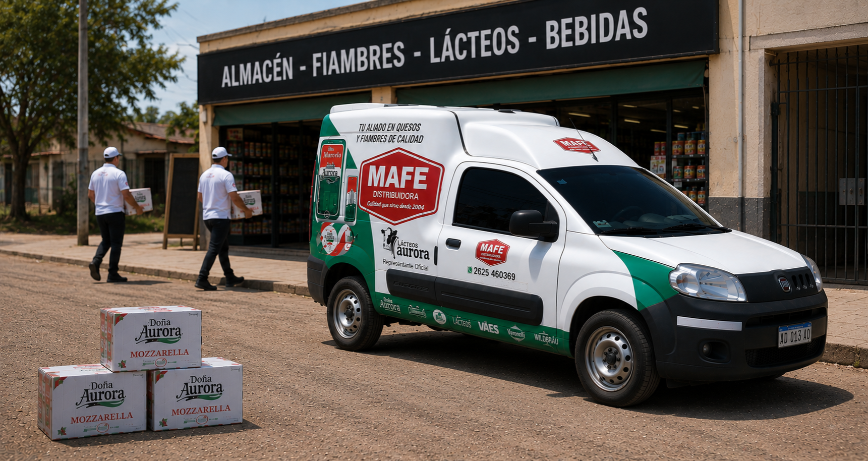 Camión Mercedes Benz 710D con equipo de frío descargando mercadería con logo MAFE